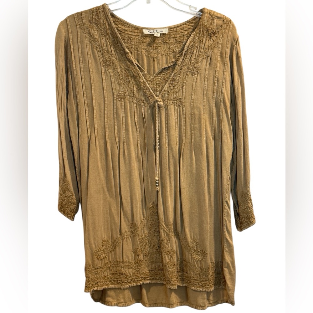 Anthropologie Solitaire Embroidered Boho Peasant Tunic Blouse Size: Medium
